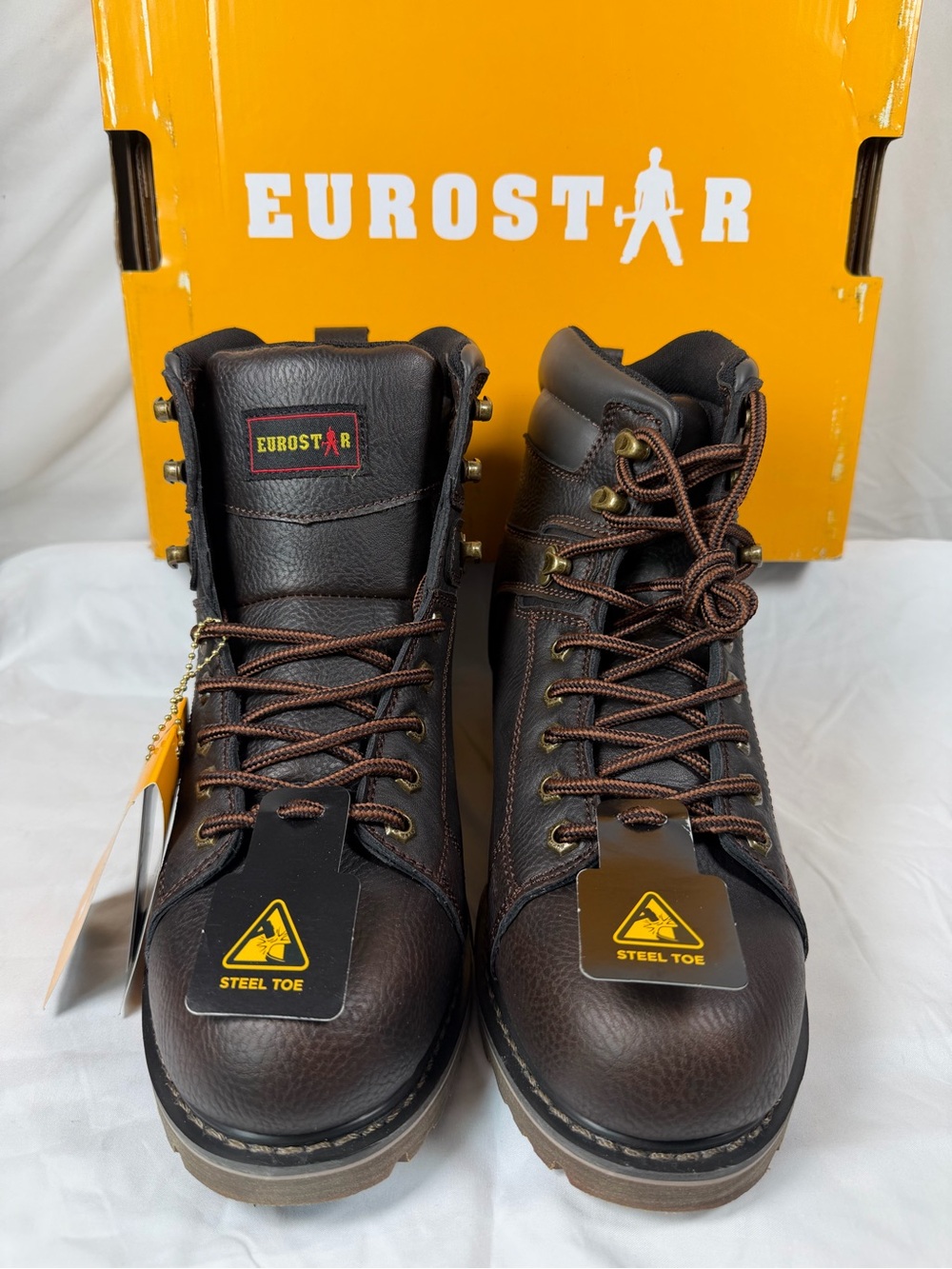 NIB Eurostar Troy Men's Steel Toe Work Boots Size 10 Wide Brown Leather